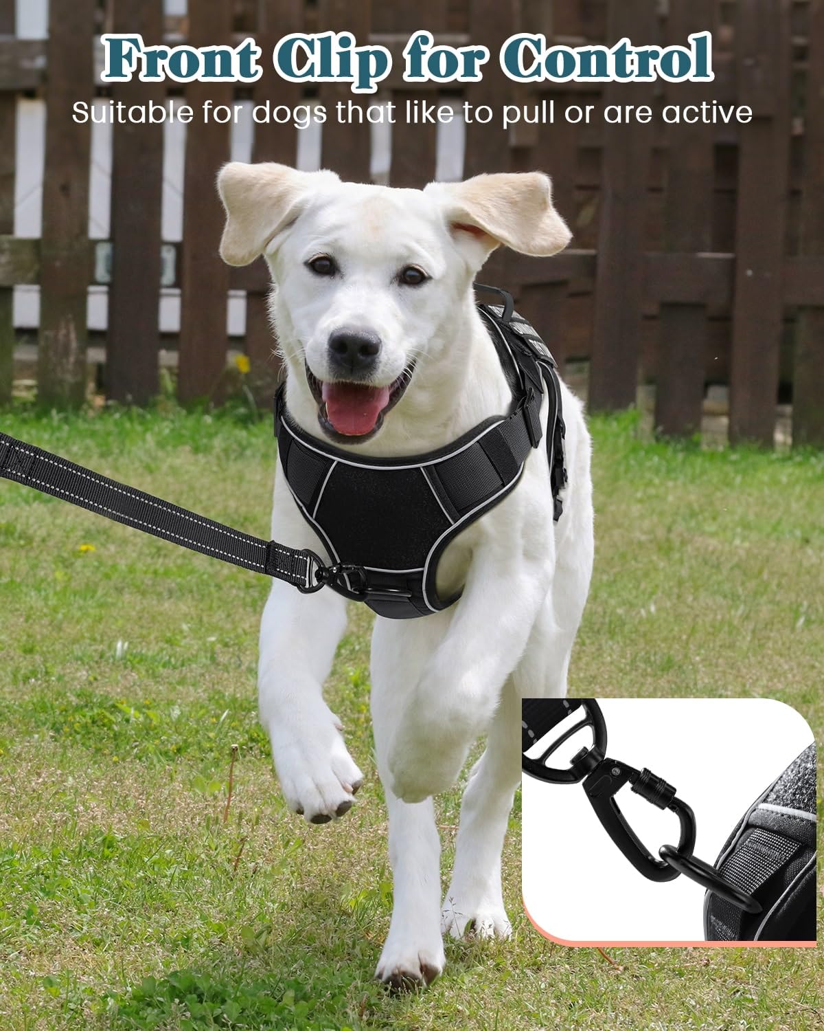 Reflective Service Dog In Training Vest Harness For Medium Large Dogs, Adjustable Heavy Duty Padded Black Dog Harness, With Fron